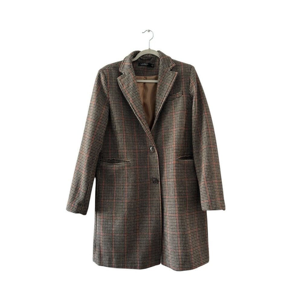 Ralph Lauren Coat Womens 10 Walker Wool  Houndstooth Legacy Check Black Label